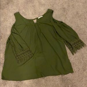 Hunter green peek a boo shoulder top